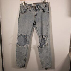 One by One Teaspoon Freebirds Low Waist Skinny Zipper Leg Size 25 Busted Knees
